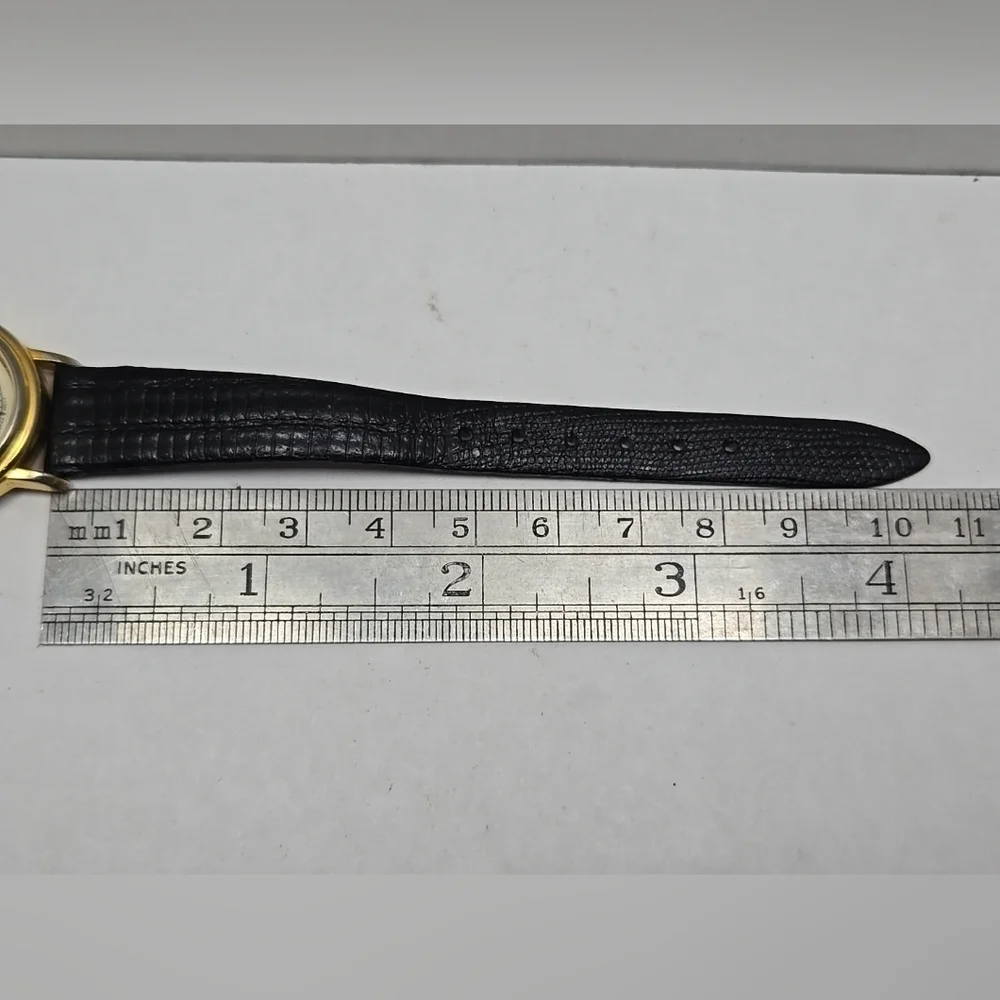 Womens Vintage Edison Moon Phase MOP 24mm Quartz Watch Gold Black New Battery
